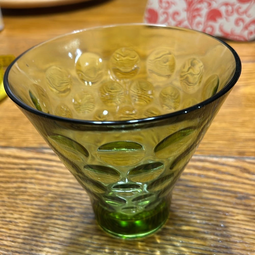 Vintage Hazel Atlas avocado green color coin dot candy dish.  No lid.